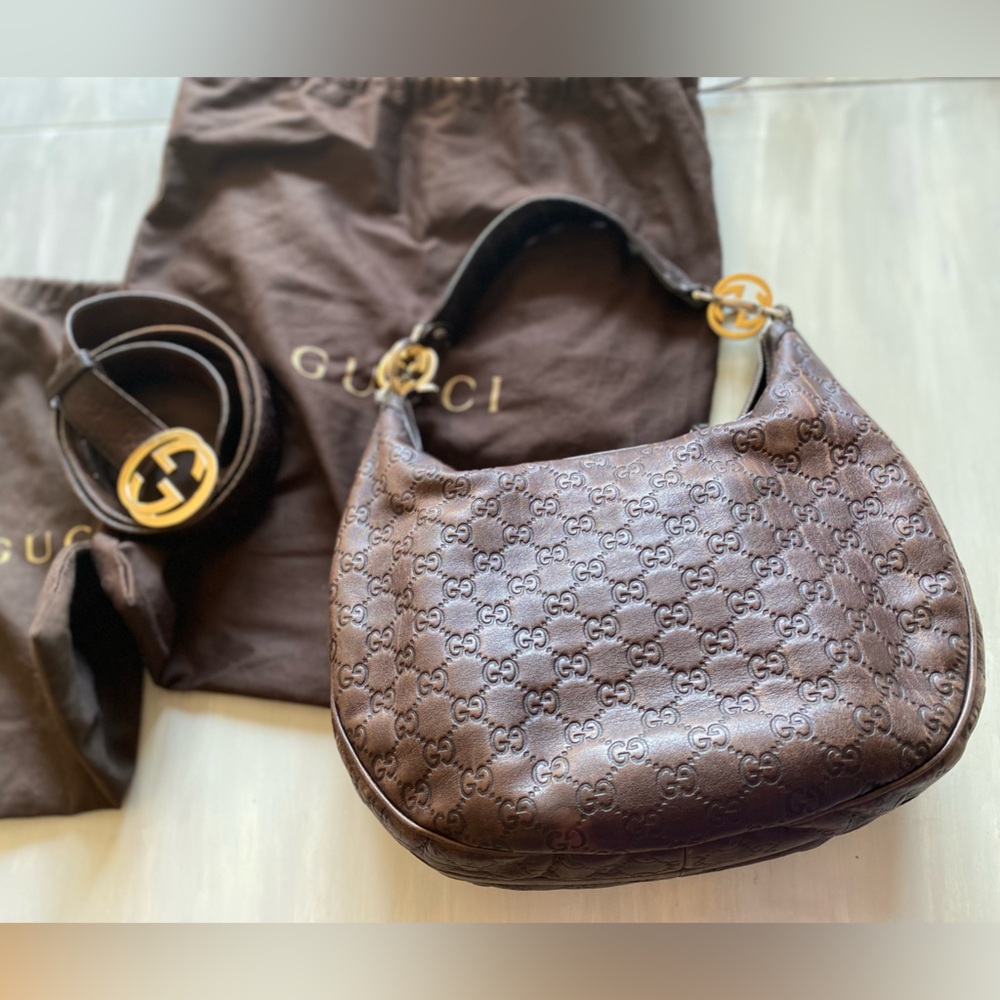Gucci GG emblem hobo shoulder bag and matching belt